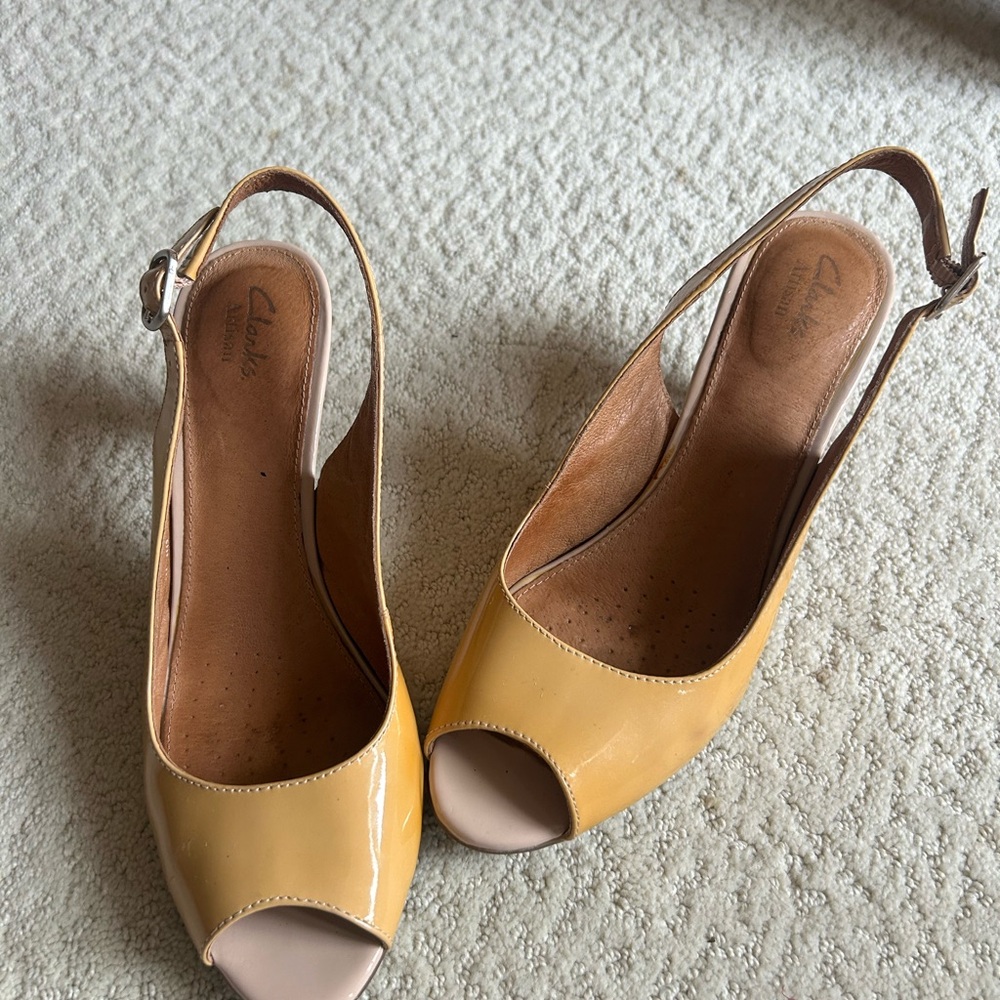 Clarks Yellow Peep-Toe Slingback Heels